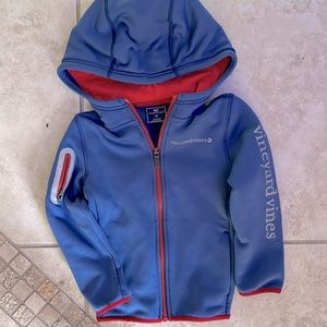 Vineyard Vines toddler fleece shell zip up hooded jacket royal blue and red